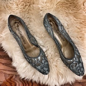 YSL Vintage Yves Saint Laurent Lace Blue Heels 7.5